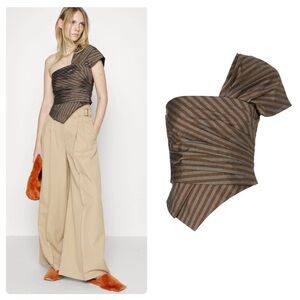 Tory Burch Stripe Wrap One Shoulder Top